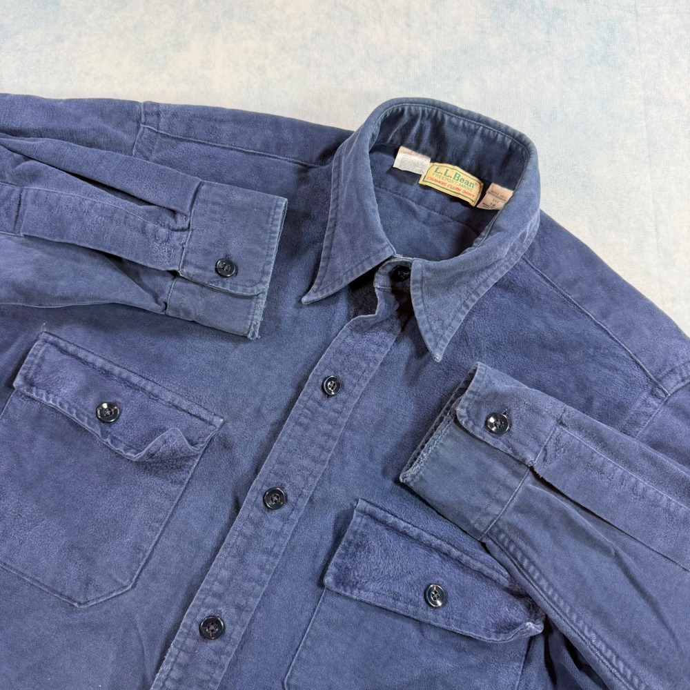 L.L. Bean Chamois Cloth Shirt Mens 16 Navy Blue Excellent Vintage Made in USA